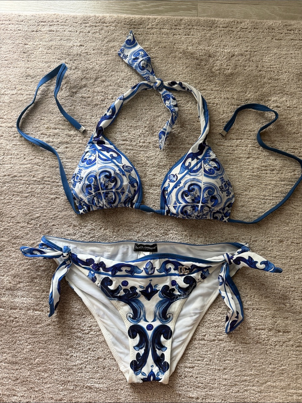 Dolce & Gabbana Majolica-print Blue & White Bikini Size XS